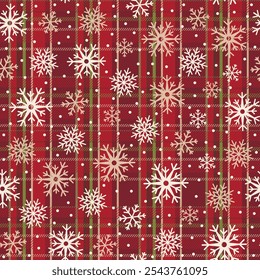 Nahtloses Muster von Weihnachten Schneeflocken mit Vintage Plaid Hintergründen - Weihnachten Vektorgrafik