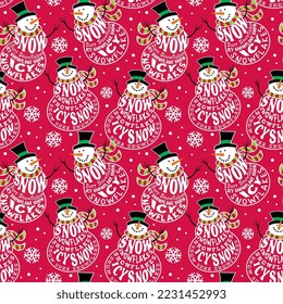 Seamless Pattern of Christmas Snowman with Wordings-Christmas vector design