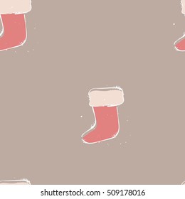 Seamless pattern christmas sock. Background cardboard. Hand draw