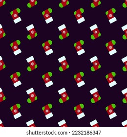 Seamless pattern of Christmas sock on black background 