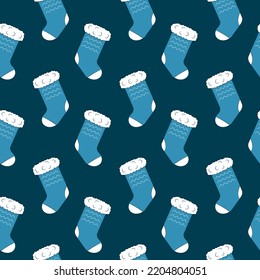 Seamless pattern with Christmas socks. Christmas pattern with cute elements. Vector illustration in flat style, socks on the fireplace