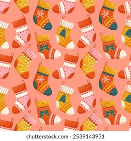 Seamless pattern with Christmas socks for gifts