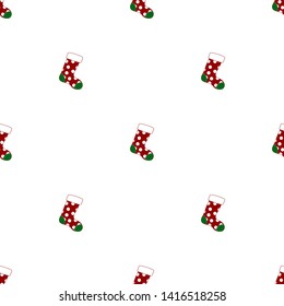 Seamless pattern with christmas socks on white background. Red green sock. Vector illustration for design, web, wrapping paper, fabric, wallpaper.