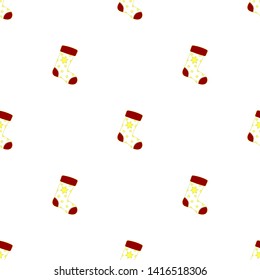 Seamless pattern with christmas socks on white background. White red sock. Vector illustration for design, web, wrapping paper, fabric, wallpaper.