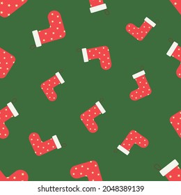 Seamless pattern with christmas socks. Vector illustration with fireplace sock. Christmas or New year background.