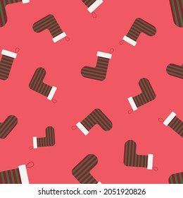 Seamless pattern with christmas socks. Vector illustration with fireplace sock. Christmas or New year background.