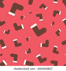 Seamless pattern with christmas socks. Vector illustration with fireplace sock. Christmas or New year background.