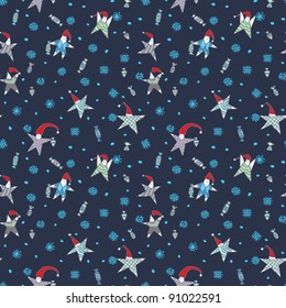 Seamless pattern with christmas stars on a background of sky and snow