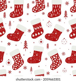 Seamless pattern Christmas stocking vector illustration