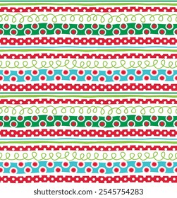 Seamless Pattern of Christmas Stripes and Dots- Christmas Geometric pattern vector Illustration