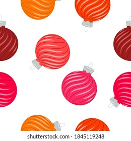 Seamless pattern. Christmas style. Red Christmas balls, toys. Isolated, white. Vector