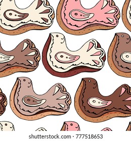 Seamless pattern with Christmas sweet desserts and cookies. Endless texture for festive design and holiday decoration