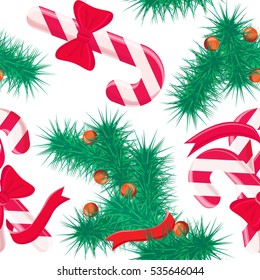 Seamless pattern with Christmas sweets and tree design elements