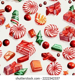 Seamless pattern christmas sweets, watercolor xmas candies background pattern. New-year collection