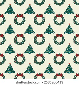 Seamless Pattern Christmas symbol. Drawing. Design for wallpaper, interior, plate, notebook, book cover. Vector.
