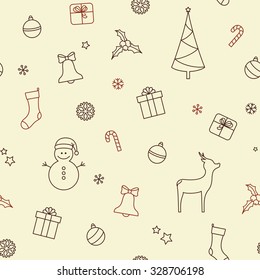 Seamless pattern with Christmas symbols and elements for winter holidays design