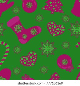 Seamless pattern from Christmas symbols on a green background