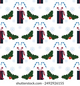 Patrón sin fisuras con símbolos de Navidad.  Ilustración vectorial. EPS 10