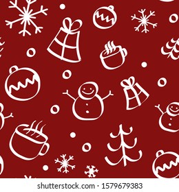 Seamless pattern of christmas texture icons on red background