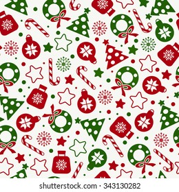 Seamless pattern of christmas texture icons on white background.
