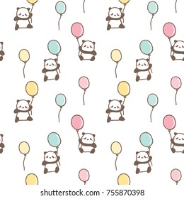 Seamless Pattern of Christmas Theme with Cute Cartoon Panda and Pastel Balloons on White Background