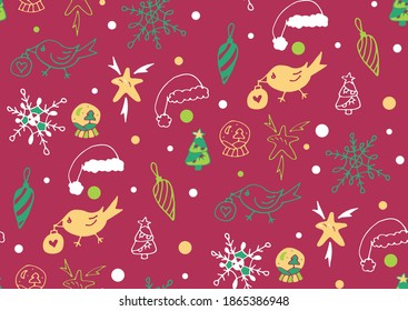 Seamless pattern for a Christmas theme. Vector illustration. Festive postcard. Print for fabric. Doodle style.
