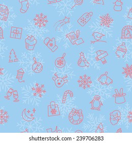 Seamless pattern with Christmas thin line elements and objects