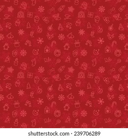 Seamless pattern with Christmas thin line elements and objects