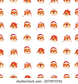 seamless pattern with christmas tigers  head. Chinese New Year symbol. flat cartoon style. different emotions and postures