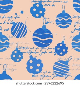 Nahtlose Muster Weihnachtsspielzeug, Bälle Retro doodle Dekoration. Unleserlicher Text