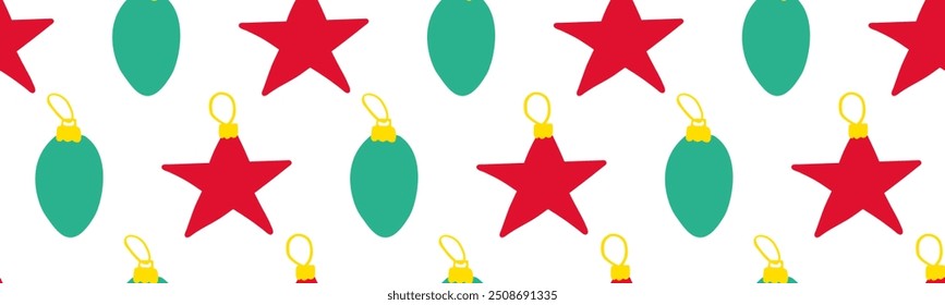 Seamless pattern with Christmas toys. Hand drawn design. Illustration on white background.