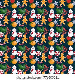 Seamless pattern with Christmas toys and sweets