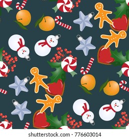 Seamless pattern with Christmas toys and sweets