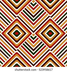 Seamless pattern in Christmas traditional colors. Bright ethnic ornamental abstract background. Can be used for digital paper, textile print, page fill. Vector illustration
