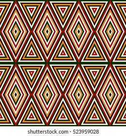 Patrón sin inconvenientes en los colores tradicionales de Navidad. Fondo abstracto ornamental brillante. Motivos étnicos y tribales. Se puede utilizar para papel digital, impresión textil, relleno de página. Ilustración del vector