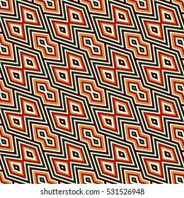 Seamless pattern in Christmas traditional colors. Bright ornamental abstract background. Ethnic and tribal motifs. Can be used for digital paper, textile print, page fill. Vector illustration