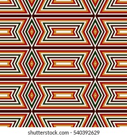 Seamless pattern in Christmas traditional colors. Bright ornamental abstract background. Ethnic and tribal motifs. Can be used for digital paper, textile print, page fill. Vector illustration