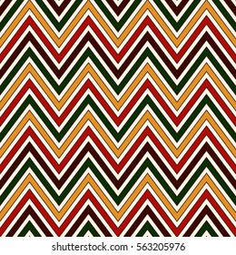 Seamless pattern in Christmas traditional colors. Chevron bright colors diagonal lines abstract background. Can be used for digital paper, textile print, page fill. Vector art illustration.