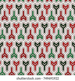 Seamless pattern in Christmas traditional colors with arrows motif. Repeated winder keys. Simple modern print with pointers. Scrapbook digital paper, textile print, page fill. Vector art
