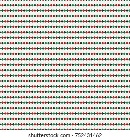 Seamless pattern in Christmas traditional colors with repeated squares. Horizontal lines abstract background. Mosaic wallpaper. Minimalist geometric ornament. Digital paper, textile print. Vector art