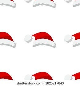 Seamless pattern for Christmas with traditional Santa Claus hat. Childish background. Vector Illustration on transparent background