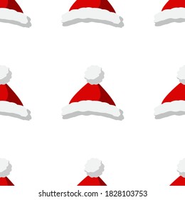 Seamless pattern for Christmas with traditional Santa Claus hat. Childish background. Vector Illustration on transparent background