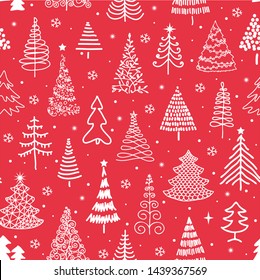 Seamless Pattern Of Christmas Tree. Abstract Forest Trees. Cute Vector Pattern With Trees For Textiles, Packaging, Wallpaper, Covers. 