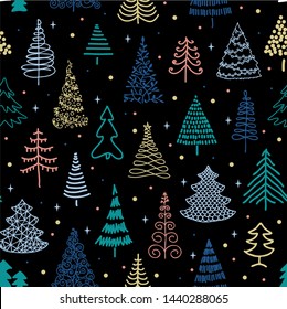 Seamless pattern of Christmas tree. Abstract forest trees. Cute vector pattern with trees for textiles, packaging, Wallpaper, covers. 