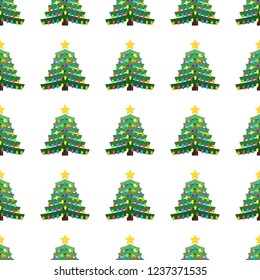 Seamless pattern with Christmas tree with Christmas balls and a star on the top. Vector illustration.
