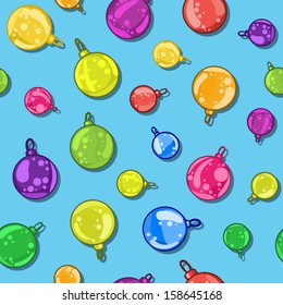 Seamless pattern of Christmas tree balls on blue background. Vector illustration for your design