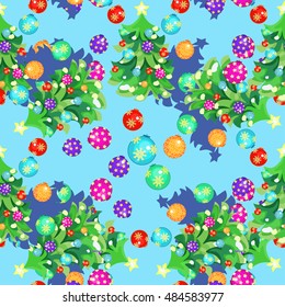 seamless pattern Christmas tree and Christmas balls  vector illustration