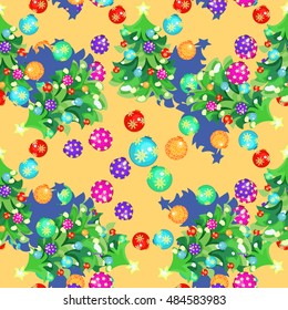 seamless pattern Christmas tree and Christmas balls  vector illustration