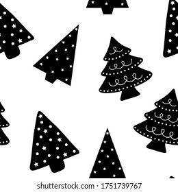 Seamless pattern Christmas tree black graphic vector illustration