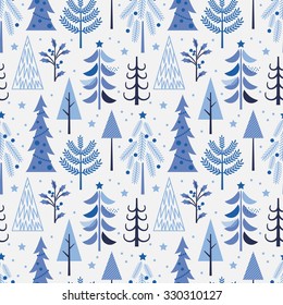 Nahtloses Muster mit Weihnachtsbaum in blauer Farbe. Vektorgrafik